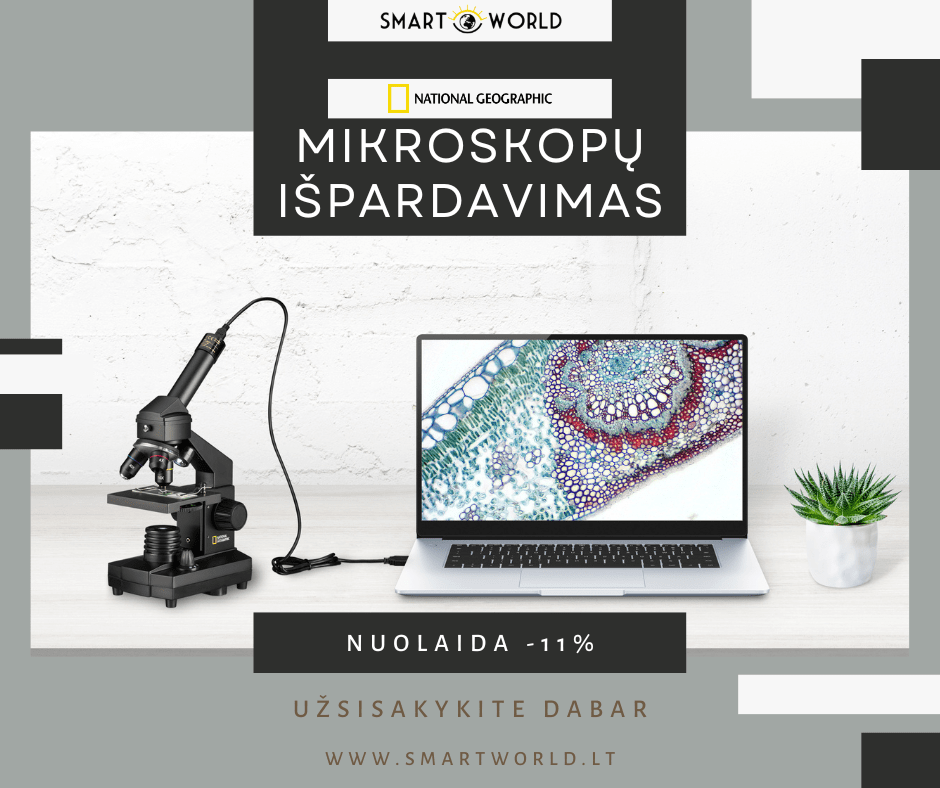 Mikroskopas su USB 40-1024X lagamine, National Geographic 5 metų garantija